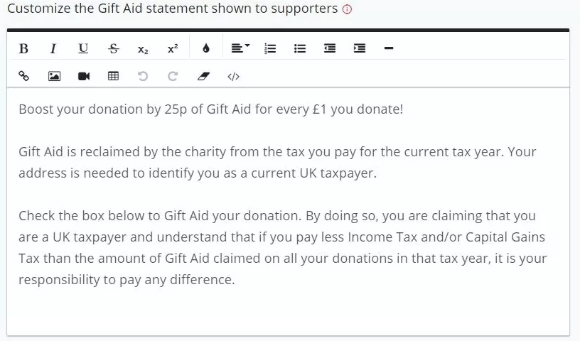 Gift Aid Message